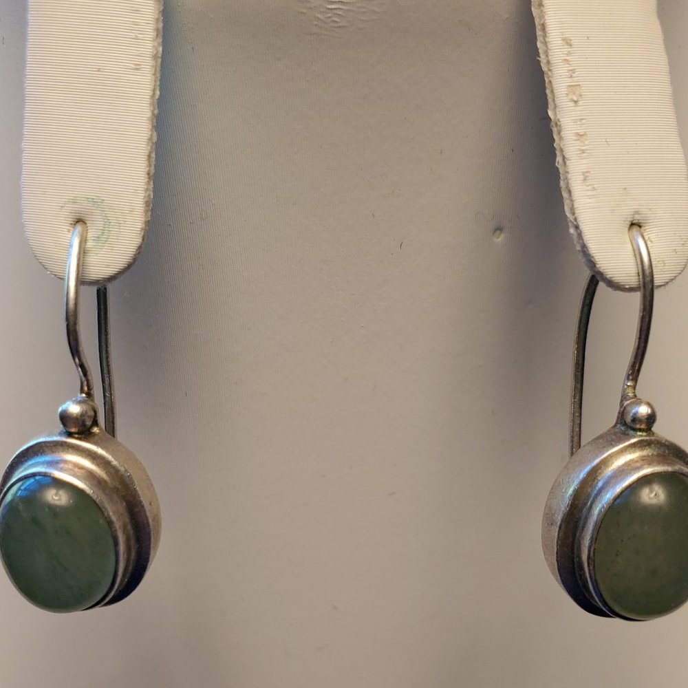 Vintage Silver and Mint Green Agate Earrings
